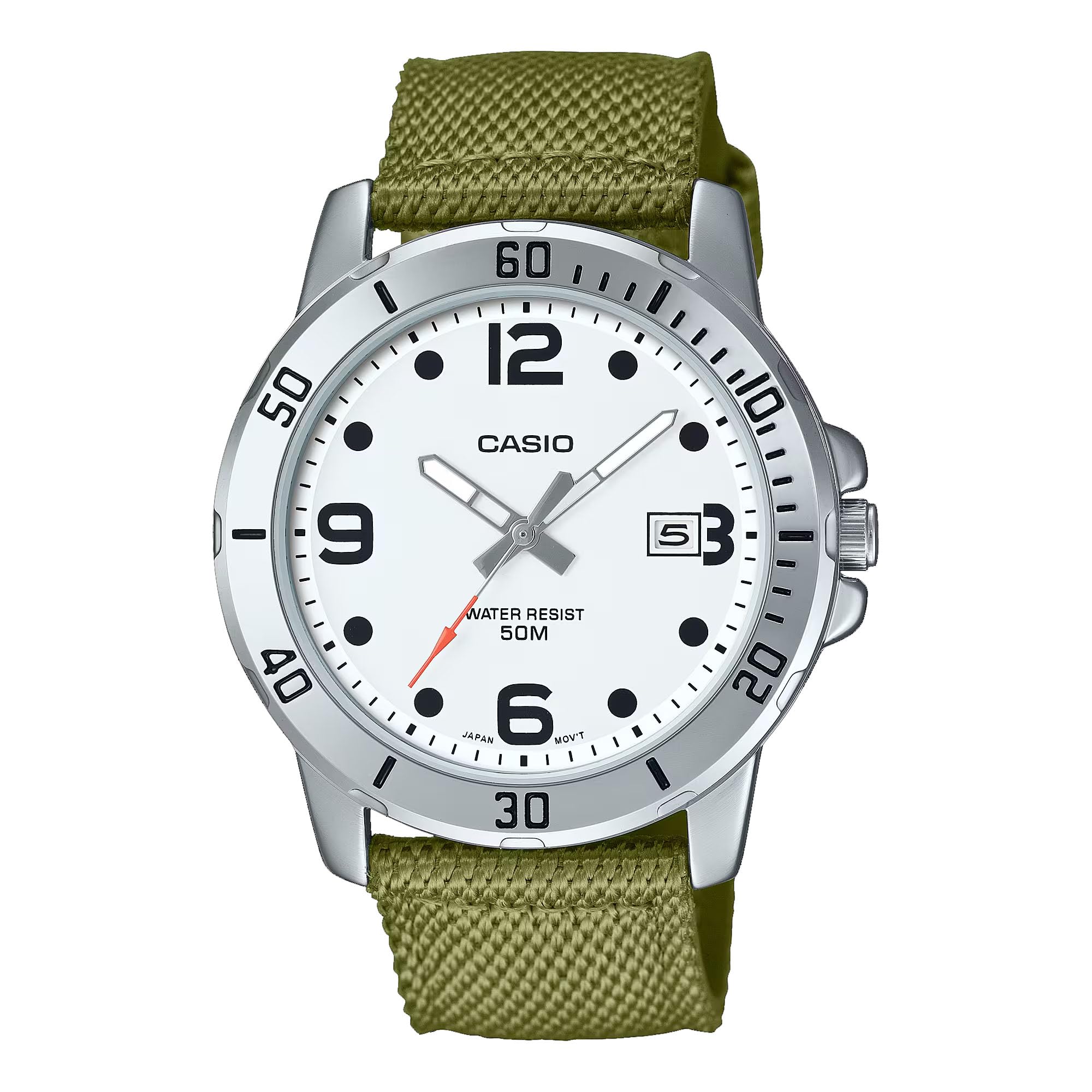 Casio MTP-VD01C-3BV Men's Enticer Green Fabric Band White Dial 50M